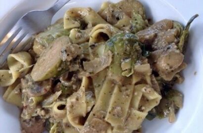 Creamy Mushroom and Brussel Sprout Fettuccini