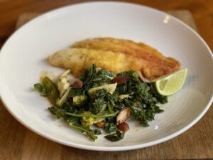 Warm Broccoli Salad and White Fish